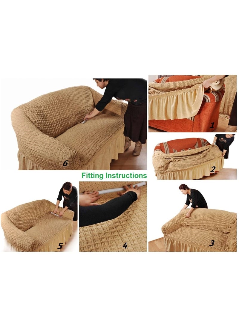 4-Piece Stretchable Sofa Cover Set Jacquard Fabric Seven Seater Couch Cover Set 3211 Combination Chocolate Brown