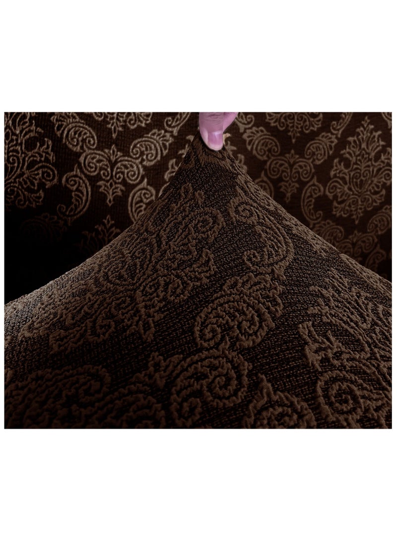 4-Piece Stretchable Sofa Cover Set Jacquard Fabric Seven Seater Couch Cover Set 3211 Combination Chocolate Brown