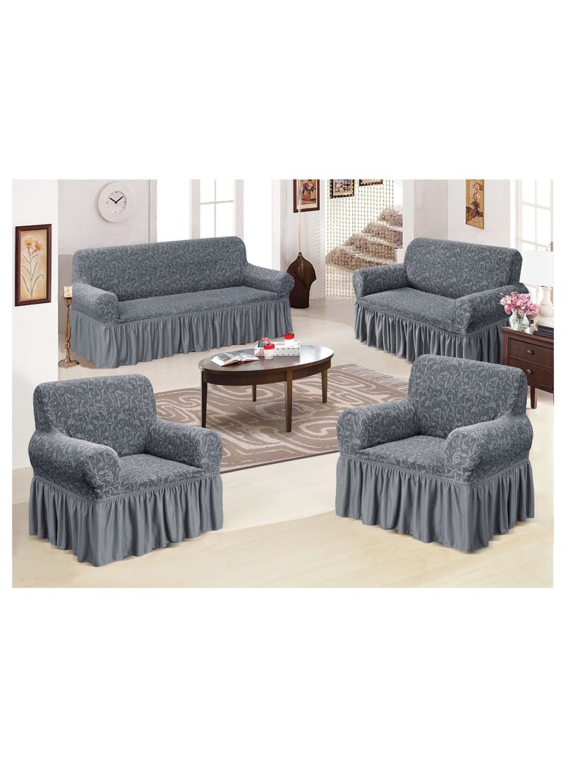 4-Piece Stretchable Sofa Cover Set Jacquard Fabric Seven Seater 3211 Combination Couch Cover Set Grey