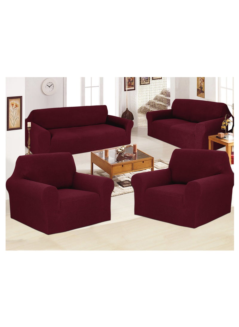 Stretch Fit 7 Seater Sofa Cover Set 3211 Combination Soft Brushed Fabric Couch Cover Exquisitely Full Coverage Furniture Protector Slipcover Seven Seater Fits on Standard and Recliner Sofa Burgundy