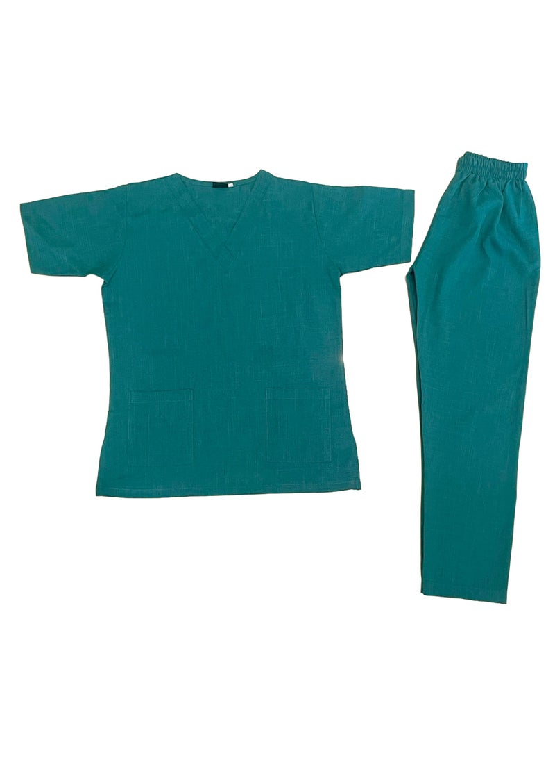 Melange Scrub Suit Uniform Unisex Green V-Neck Nurse Suit Set