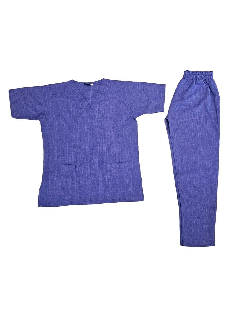 Melange Scrub Suit Uniform Unisex Purple V-Neck Nurse Suit Set