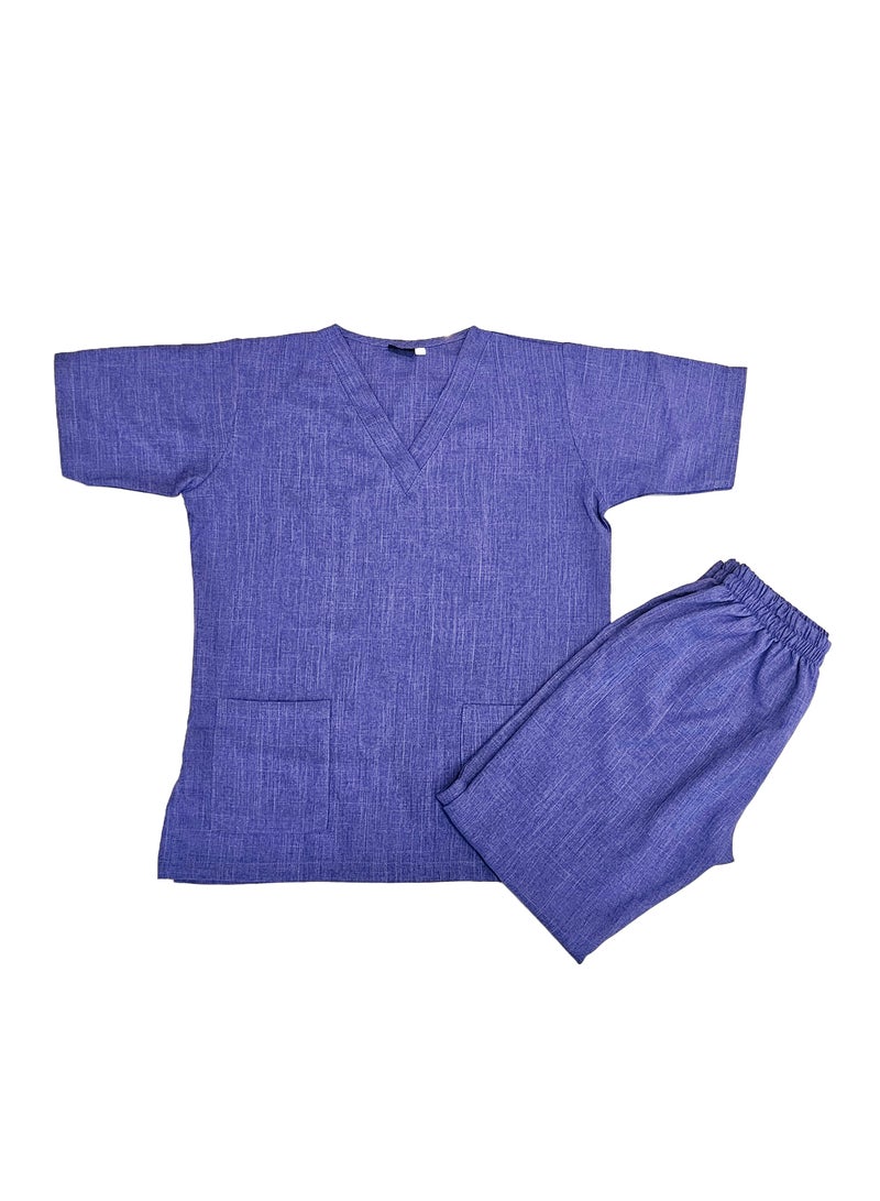 Melange Scrub Suit Uniform Unisex Purple V-Neck Nurse Suit Set