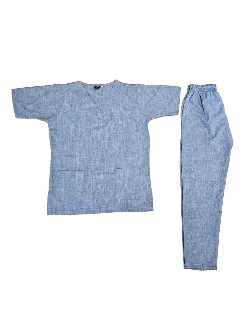 Melange Scrub Suit Uniform Unisex Blue V-Neck Nurse Suit Set