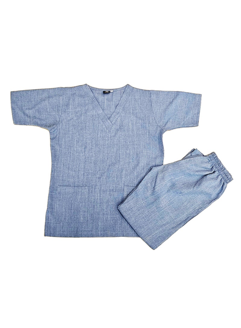 Melange Scrub Suit Uniform Unisex Blue V-Neck Nurse Suit Set