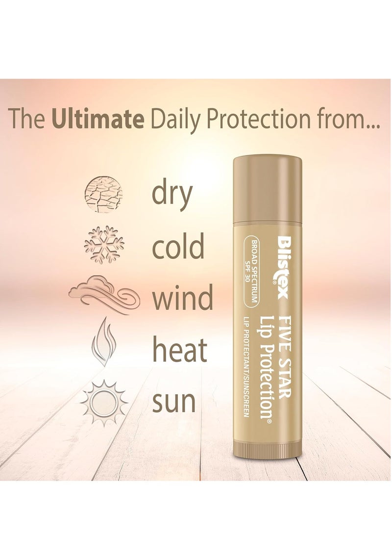 Blistex Five Star Lip Protection Balm, 0.15 Ounce – Wind & Water-Resistant Lip Care, Broad Spectrum SPF 30 Sun Protection, Soothes Cold Chapped Lips, Hydrating Lip Treatment, Holds in Moisture