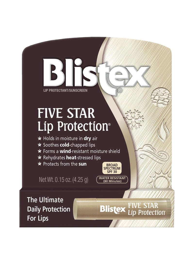 Blistex Five Star Lip Protection Balm, 0.15 Ounce – Wind & Water-Resistant Lip Care, Broad Spectrum SPF 30 Sun Protection, Soothes Cold Chapped Lips, Hydrating Lip Treatment, Holds in Moisture