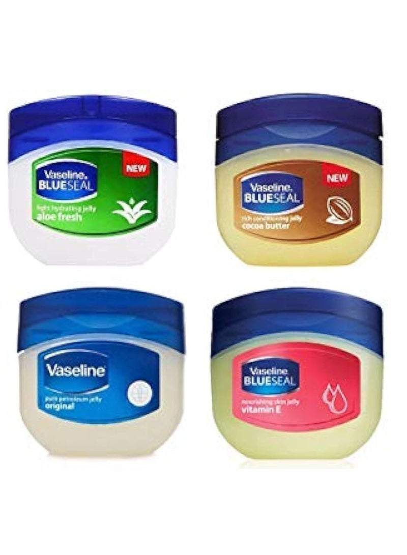 Vaseline Blue Seal Series (Variety 4 Pack)Cocoa Butter, Vitamin E, Aloe fresh, Original