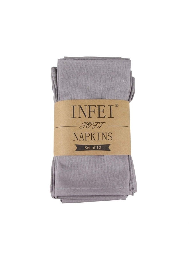 Solid Color Cotton Linen Blended Thin Dinner Cloth Napkins - Set of 12 (40 x 40 cm) - for Events & Home Use (Light Grey)