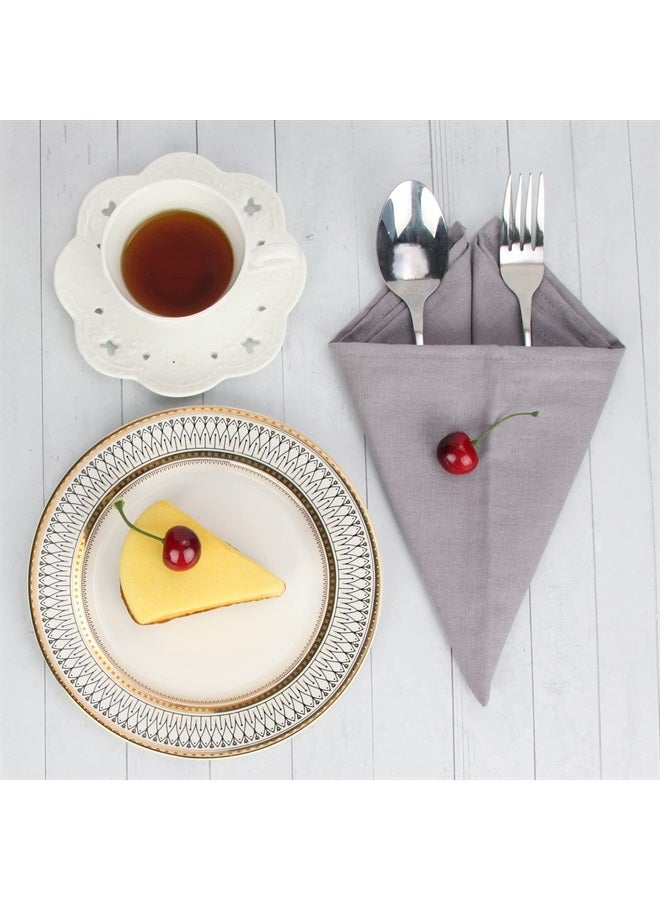 Solid Color Cotton Linen Blended Thin Dinner Cloth Napkins - Set of 12 (40 x 40 cm) - for Events & Home Use (Light Grey)