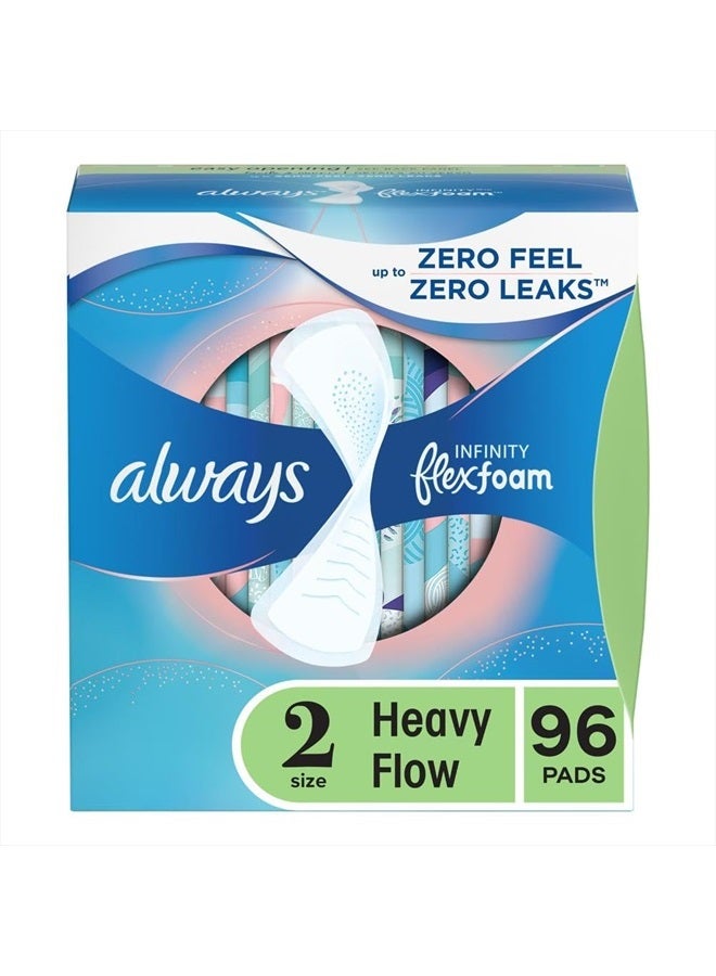 Infinity Flexfoam Feminine Pads for Women, Size 2, Heavy, without wings, Unscented, 32ct X 3 Packs (96 Count Total)