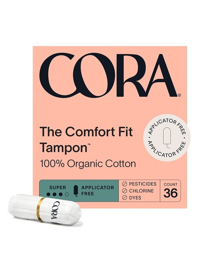 100% Organic Cotton Non-Applicator Tampons | Ultra-Absorbent, Unscented, Natural, Non-Toxic, Applicator Free | Eco-Conscious S/S+ (36 S Tampons)