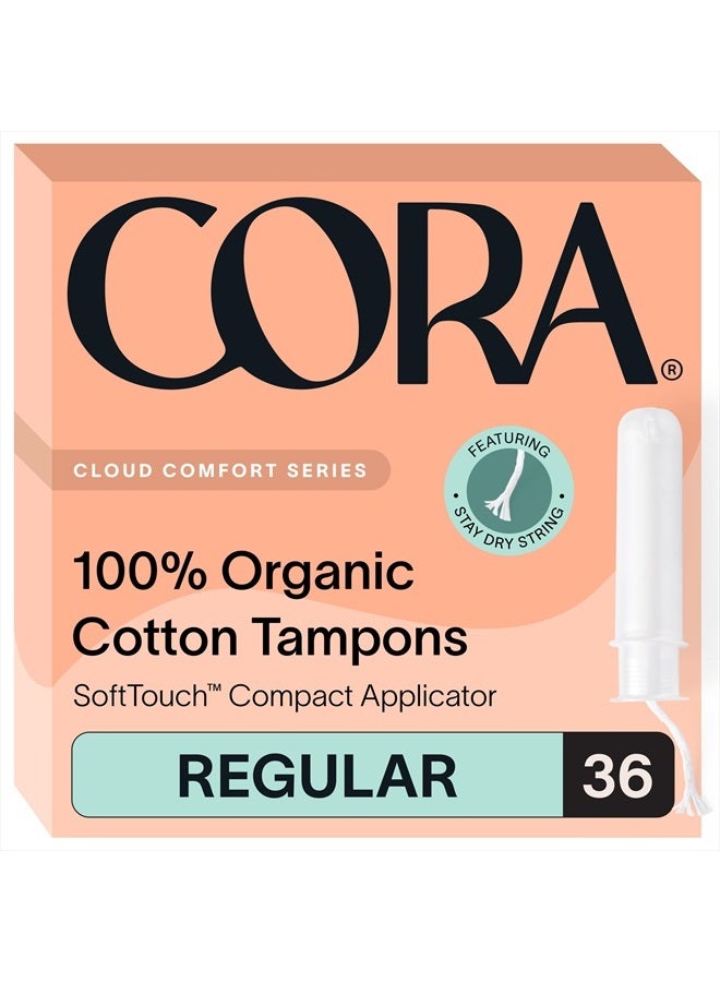 Organic Applicator Tampons | Regular Absorbency | 100% Organic Cotton, Unscented, BPA-Free Compact Applicator | Leak Protection | Packaging May Vary | 36 Total