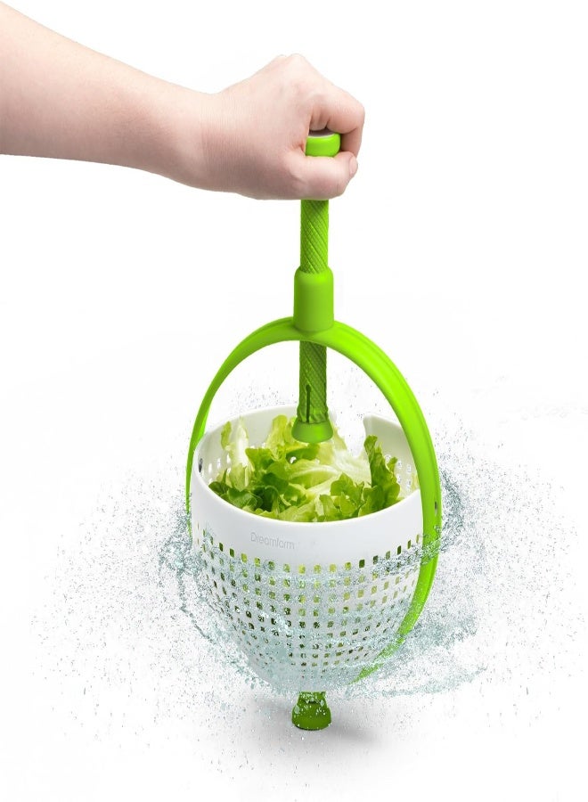 Dreamfarm Spina | Easy-To-Use Salad Spinner | Non-Scratch, Nylon Spinning Colander | Lettuce Spinner | Colander With Collapsible Handle | White & Green