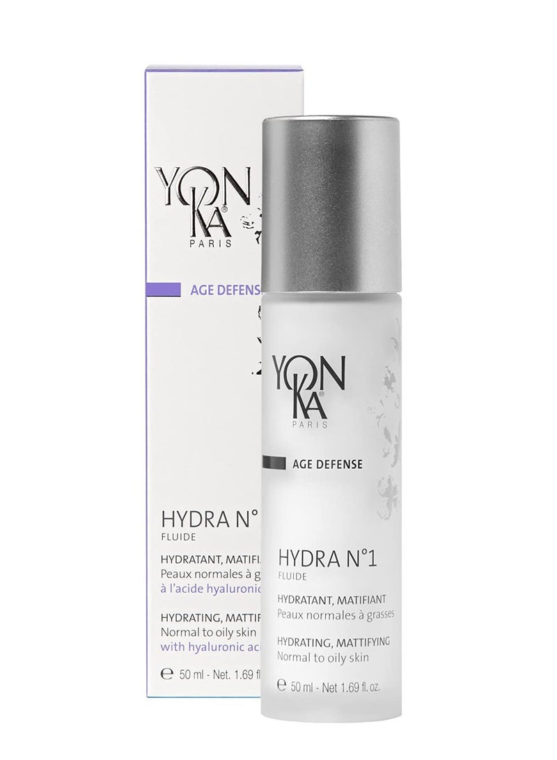 Yon-Ka Hydra No.1 Fluide (50ml) Age Defense Skin Care, Lightweight Mattifying Moisturizer with Hyaluronic Acid and Silica, Normal and Oily Skin, Paraben-Free