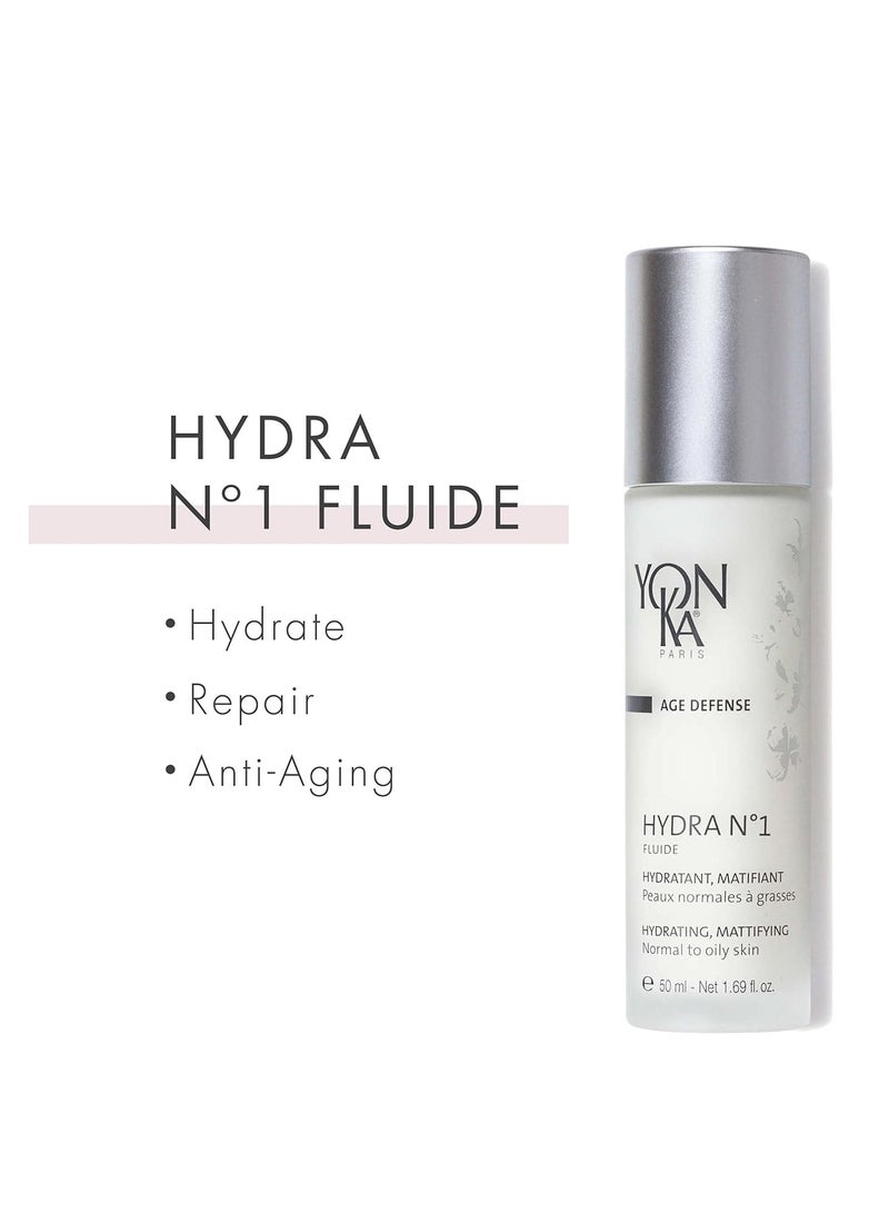 Yon-Ka Hydra No.1 Fluide (50ml) Age Defense Skin Care, Lightweight Mattifying Moisturizer with Hyaluronic Acid and Silica, Normal and Oily Skin, Paraben-Free