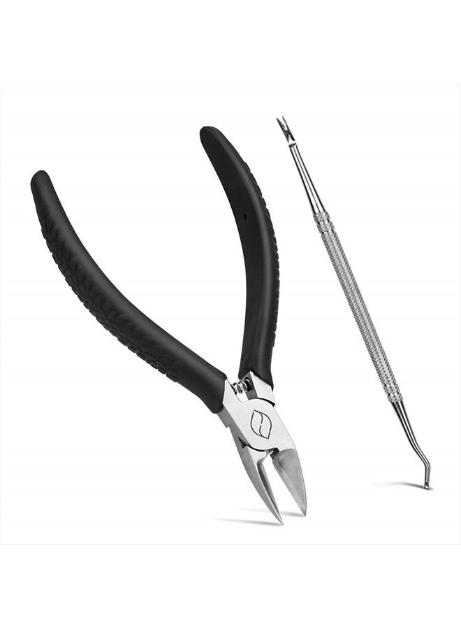 Straight Blade Toenail Clippers with Toenail Lifter and Fork - Toe Nail Clipper for Thick Toenails - 2 in 1 Ingrown Toenail Tools Kit