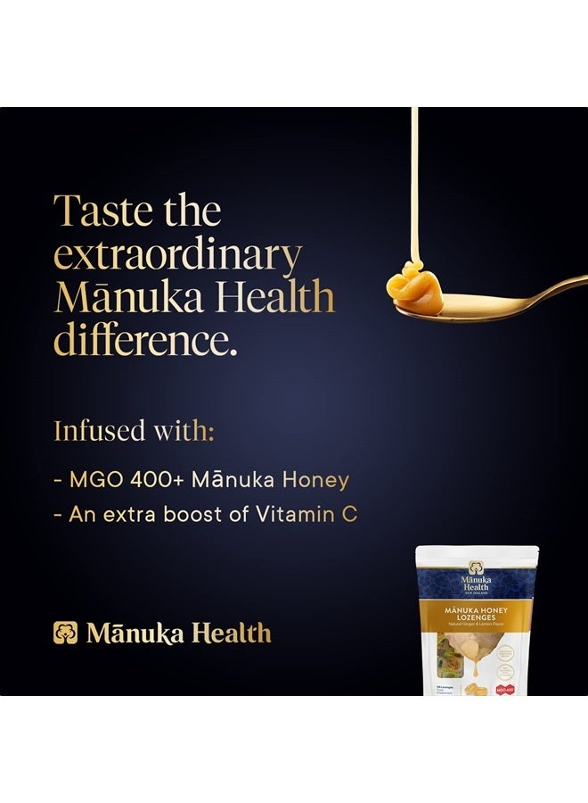 Manuka Honey Lozenges – 58 Lemon and Ginger Flavored Lozenges – Natural Throat Lozenges Infused with Raw Manuka Honey and Vitamin C for Immune Support