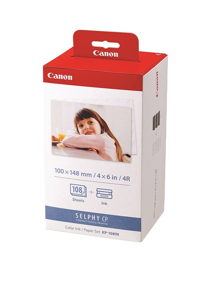 Canon KP-108IN Color Ink Paper Set for Canon Selphy CP910/CP810 Photo Printer, 108 Sheets, White