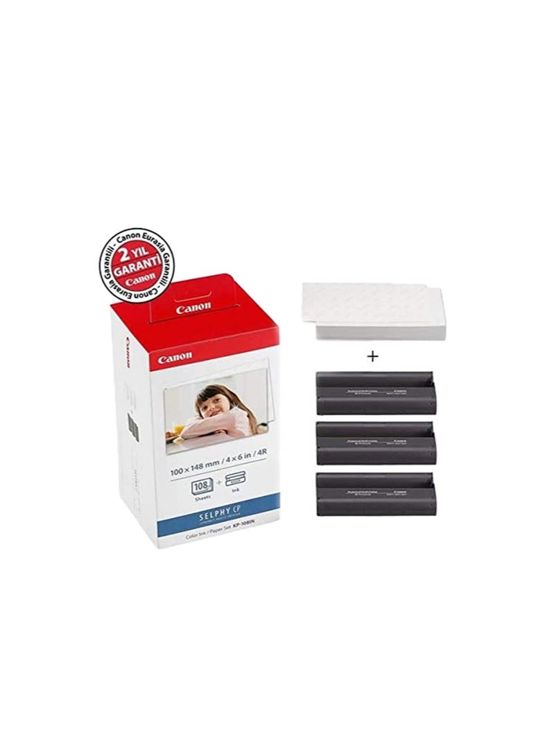 Canon KP-108IN Color Ink Paper Set for Canon Selphy CP910/CP810 Photo Printer, 108 Sheets, White