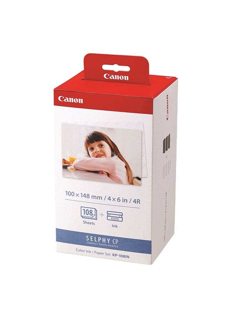 Canon KP-108IN Color Ink Paper Set for Canon Selphy CP910/CP810 Photo Printer, 108 Sheets, White