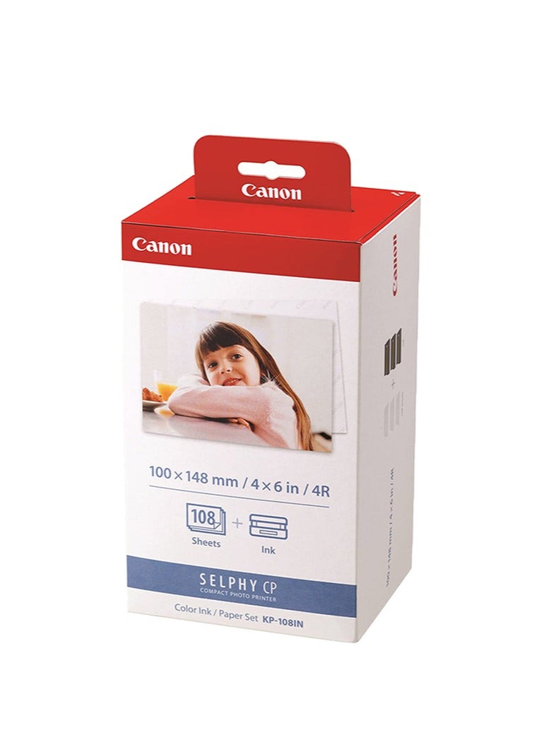 Canon KP-108IN Color Ink Paper Set for Canon Selphy CP910/CP810 Photo Printer, 108 Sheets, White