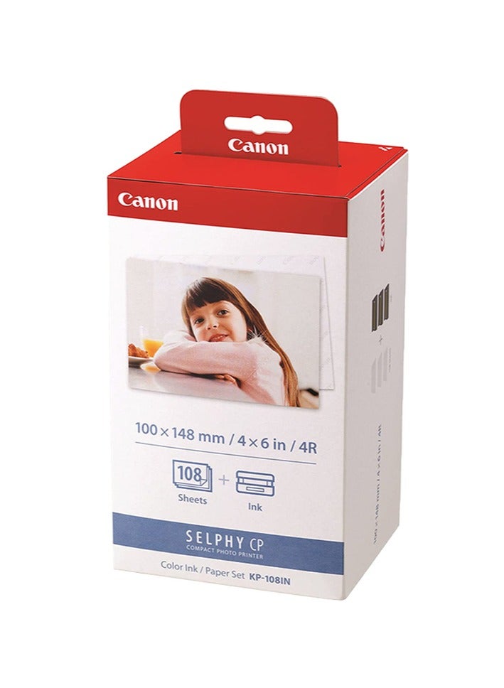 Canon KP-108IN Color Ink Paper Set for Canon Selphy CP910/CP810 Photo Printer, 108 Sheets, White