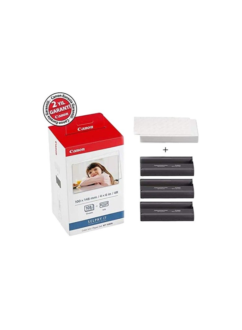 Canon KP-108IN Color Ink Paper Set for Canon Selphy CP910/CP810 Photo Printer, 108 Sheets, White