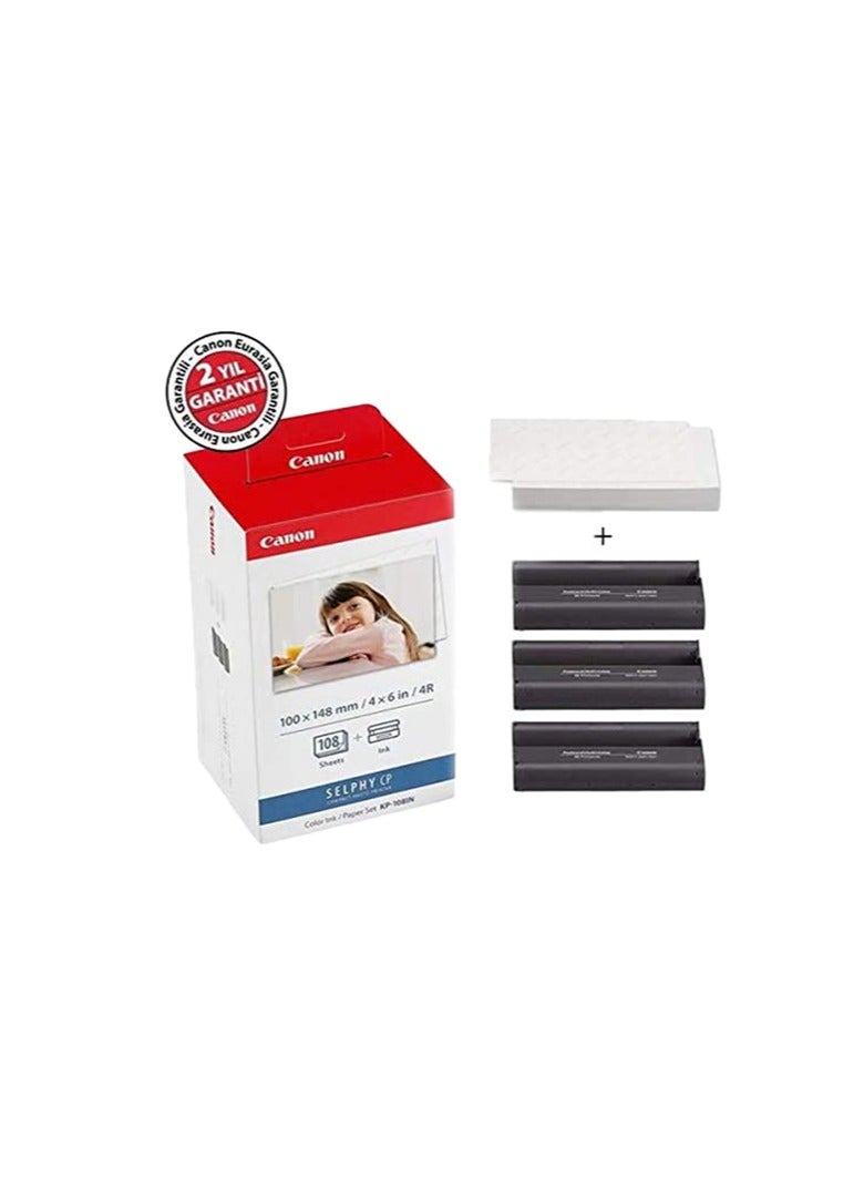 Canon KP-108IN Color Ink Paper Set for Canon Selphy CP910/CP810 Photo Printer, 108 Sheets, White