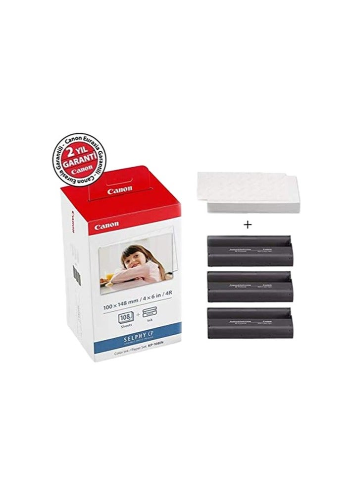 Canon KP-108IN Color Ink Paper Set for Canon Selphy CP910/CP810 Photo Printer, 108 Sheets, White