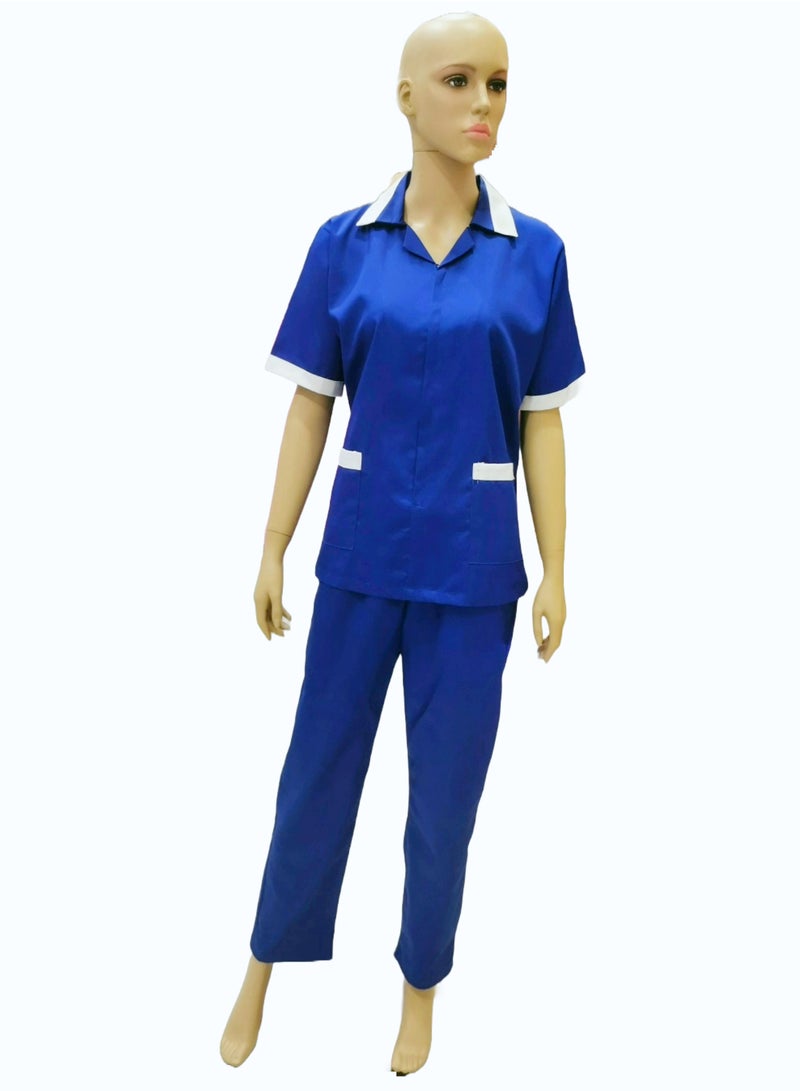 Maid Uniform with Zipper Top and Pants Royal Blue Domestic Helper Uniform