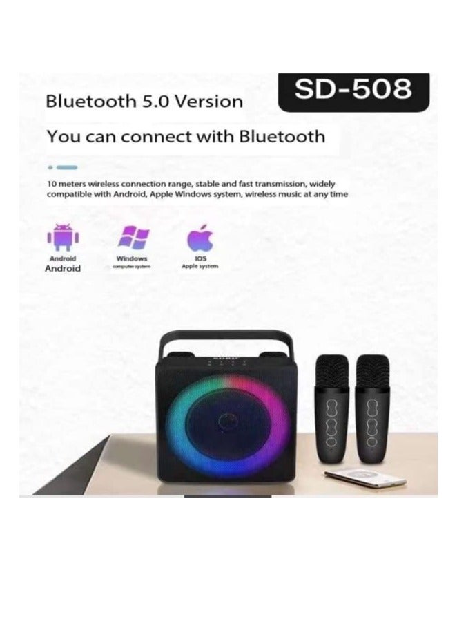 SDRD SD-508 Home KTV Outdoor Portable Bluetooth Speaker with Dual Wireless Microphones Black