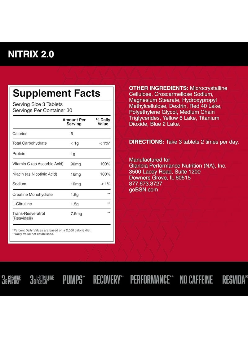 BSN Nitrix 2.0 Dietary Supplement 90 Tablets 30 Serving