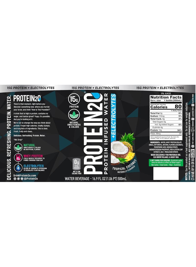 Protein20 Protein Infused Water + Electrolytes Tropical Coconut Flavor 500ml Pack of 12