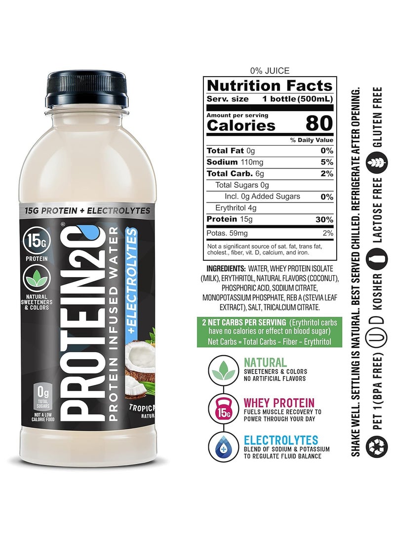 Protein20 Protein Infused Water + Electrolytes Tropical Coconut Flavor 500ml Pack of 12