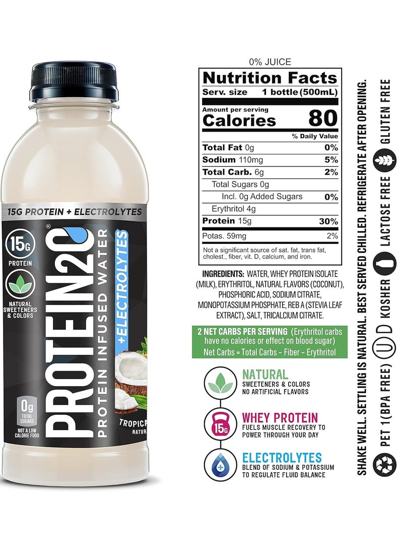 Protein20 Protein Infused Water + Electrolytes Tropical Coconut Flavor 500ml Pack of 12