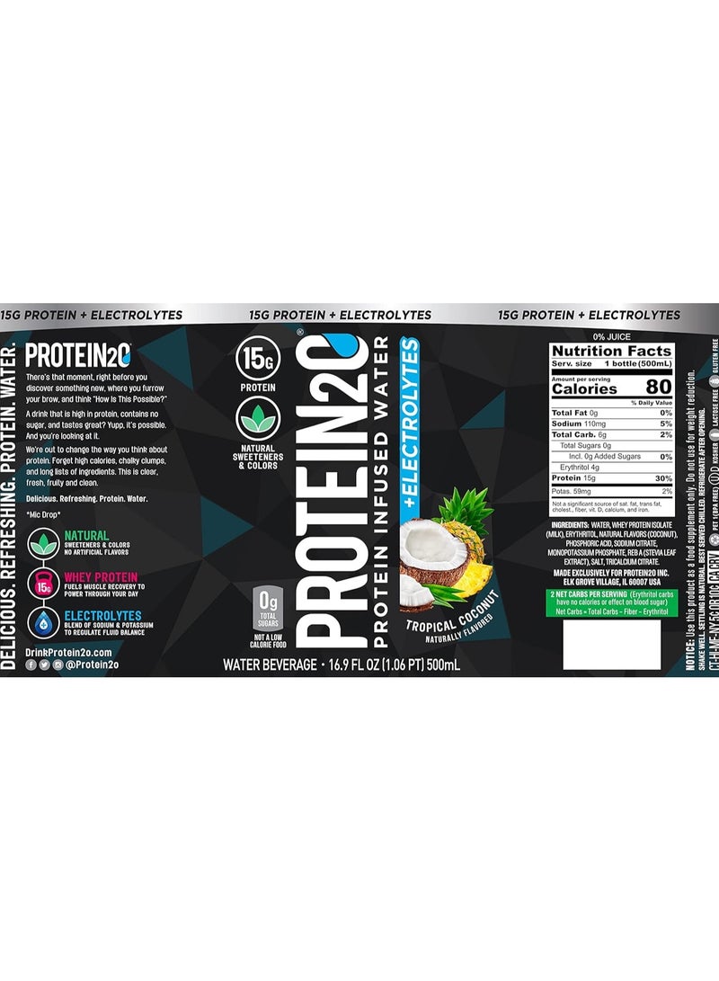 Protein20 Protein Infused Water + Electrolytes Tropical Coconut Flavor 500ml Pack of 12