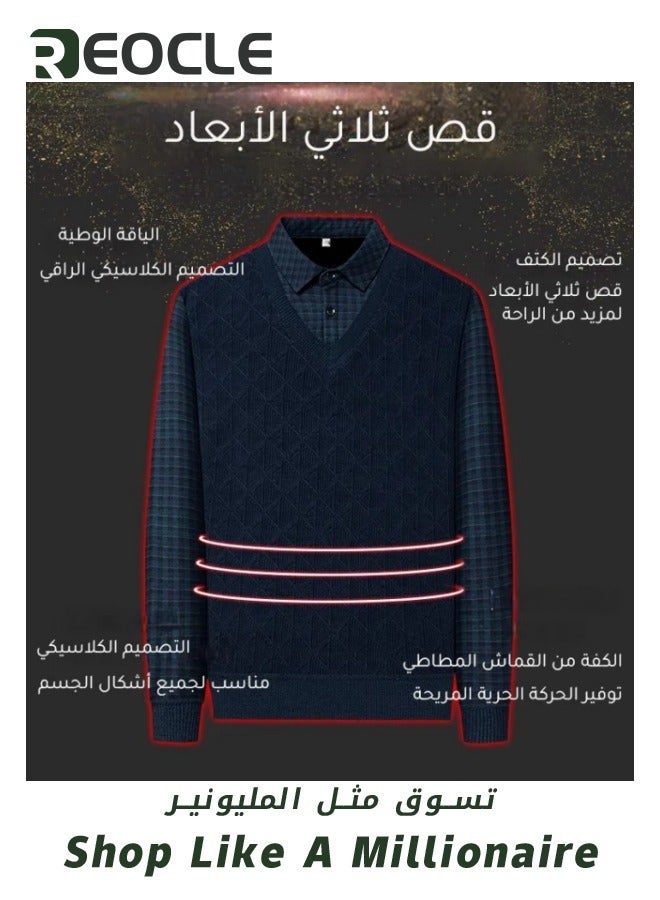 Men's Knit Thick Business Shirt with Retro Pattern Pullover Knit Sweater Versatile Kintted Cardigan Sweater Warm and Cozy Brown