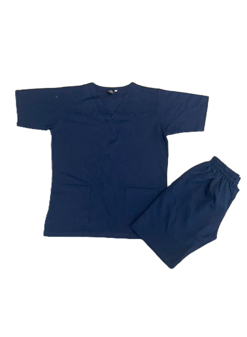 Melange Scrub Suit Uniform Unisex Navy Blue V-Neck Nurse Suit Set