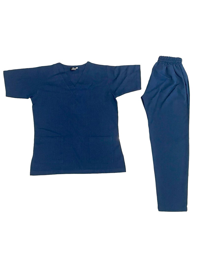 Melange Scrub Suit Uniform Unisex Navy Blue V-Neck Nurse Suit Set