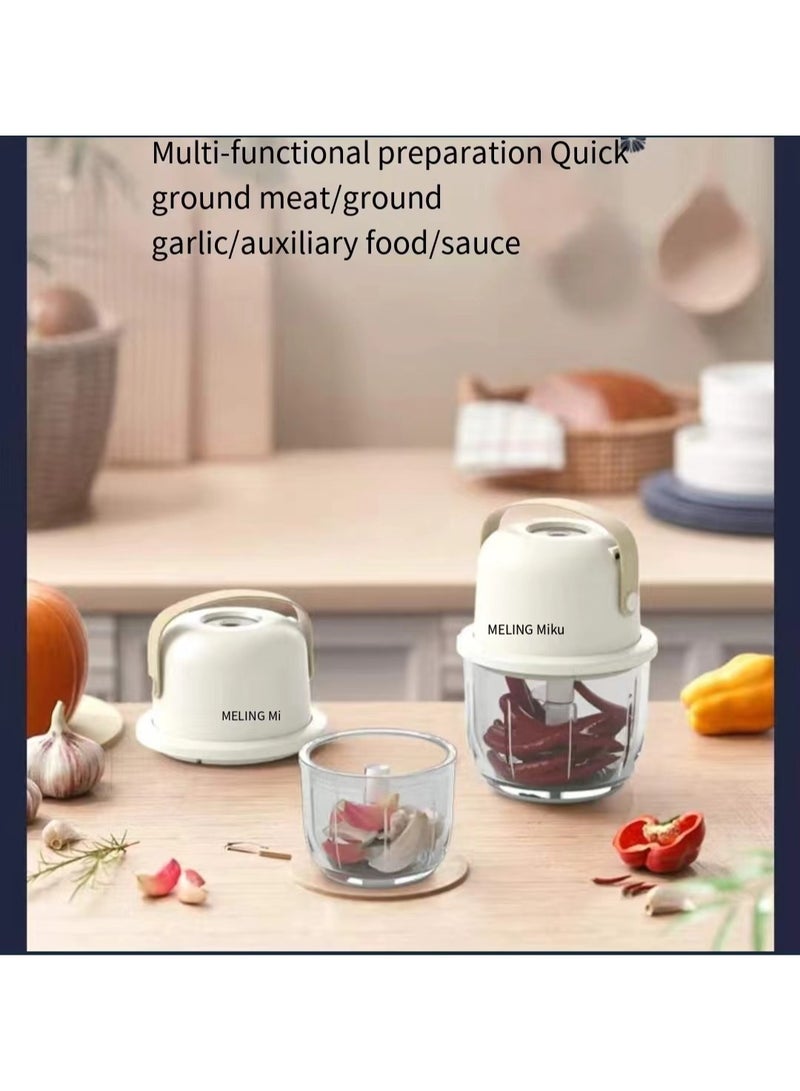 Electric garlic chopper, mini portable vegetable chopper, 200ml garlic grinder onion chopper, vegetable mixer, wireless food processing machine suitable for ginger, chili, fruits, meat, etc