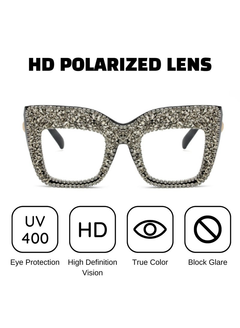 Blue Light Blocking Optical Eyeglasses - Stylish Oversized Diamond Frames, Clear Lens, Polarized. Top-rated Bluelight Protection for Reading, Work, & Screen Time. Vintage-Inspired, Lightweight Design