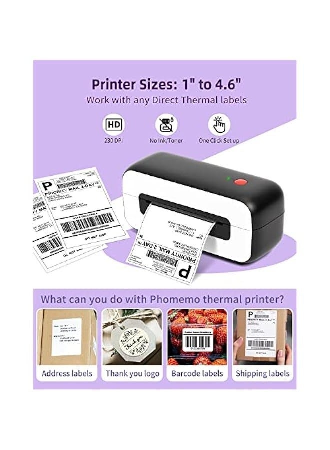 USB Thermal Label Printer for Shipping Packages - Desktop Label Printers for Small Business - Compatible with USPS, Etsy - Supports Multiple Systems - Black