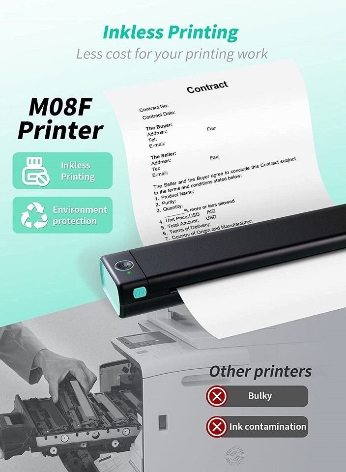 Portable Bluetooth Wireless M80F-A4 Thermal Mobile-Printer, Compact Inkless Printer for Travel, Support Phone & Laptop, Small Printers for Home Use Vehicles Office School Stencils