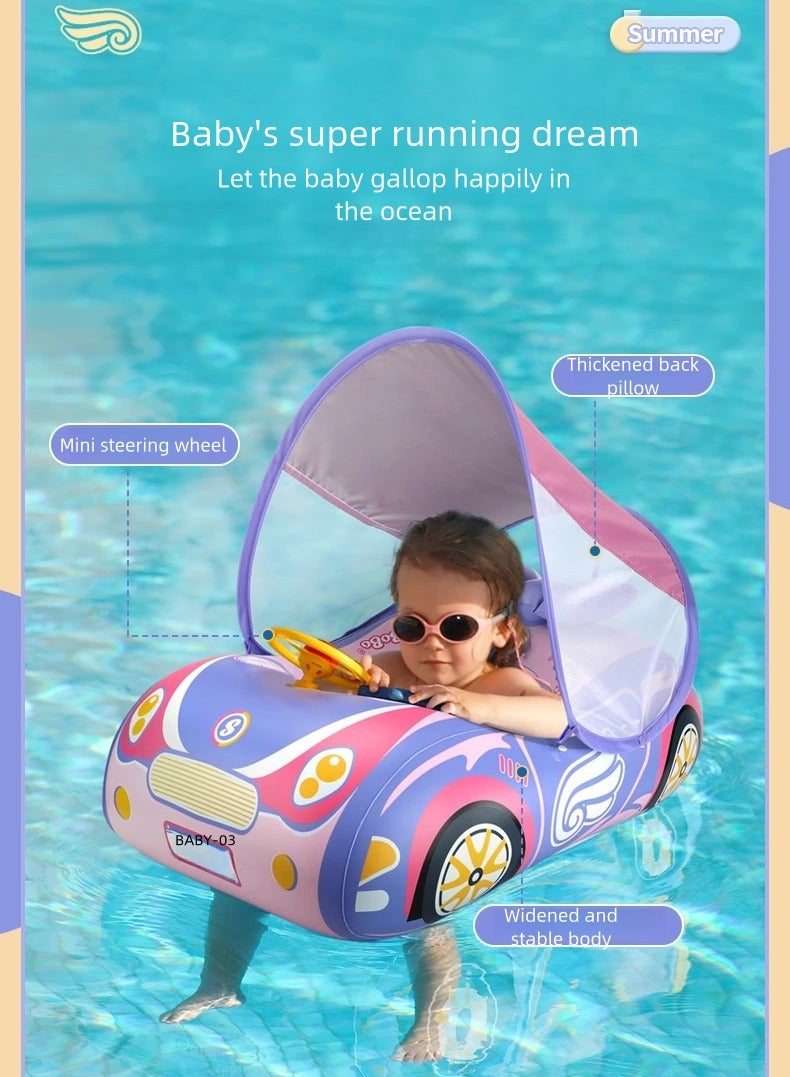 Inflatable Car Toddler Pool Float with Adjustable Sun Canopy and Safety Seat - Pool Toy for Kids 1-4 Years Old (Pink)