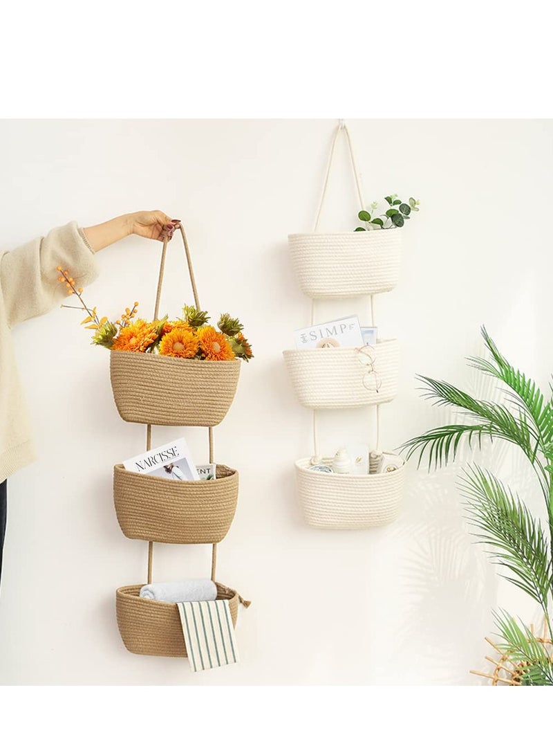 3-Tier Woven Cotton Wall-Mounted Storage Jute Organizer Bag