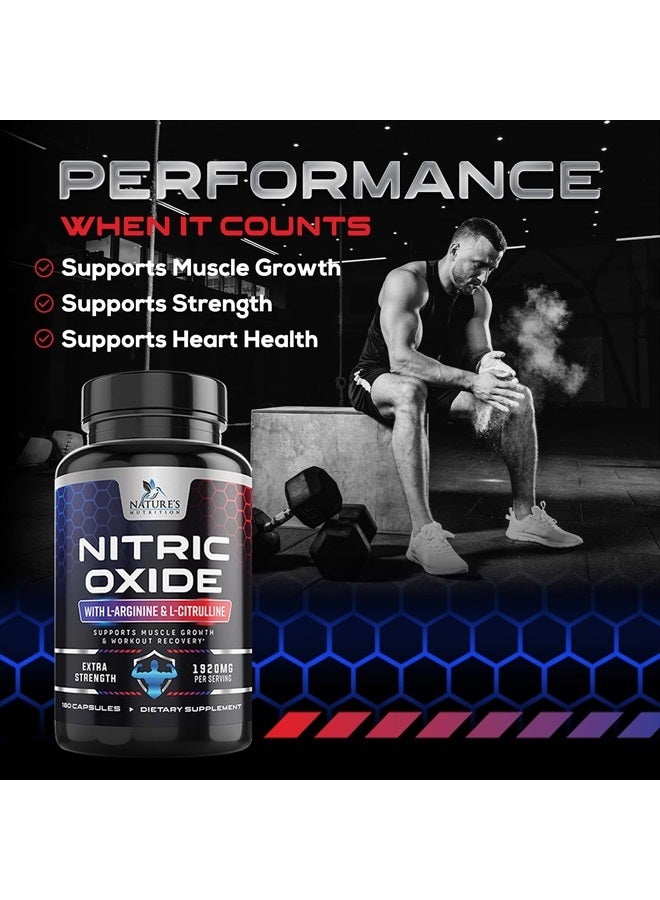 Extra Strength Nitric Oxide Supplement L Arginine 3X Strength - Citrulline Malate, AAKG, Beta Alanine - Premium Muscle Supporting Nitric Oxide Booster for Strength & Energy - 180 Nitric Oxide Capsules