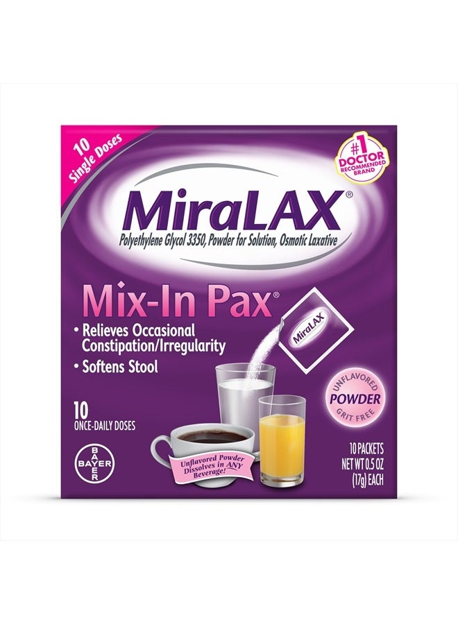 Mix-In Pax, Single Dose Packets, Unflavored/Grit Free Laxative Powder, 10 Count