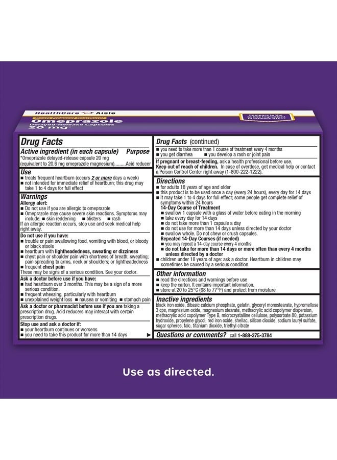 Omeprazole 20 mg, 42 Delayed-Release Capsules - Acid Reducer, 42 Count - Pack Of 1