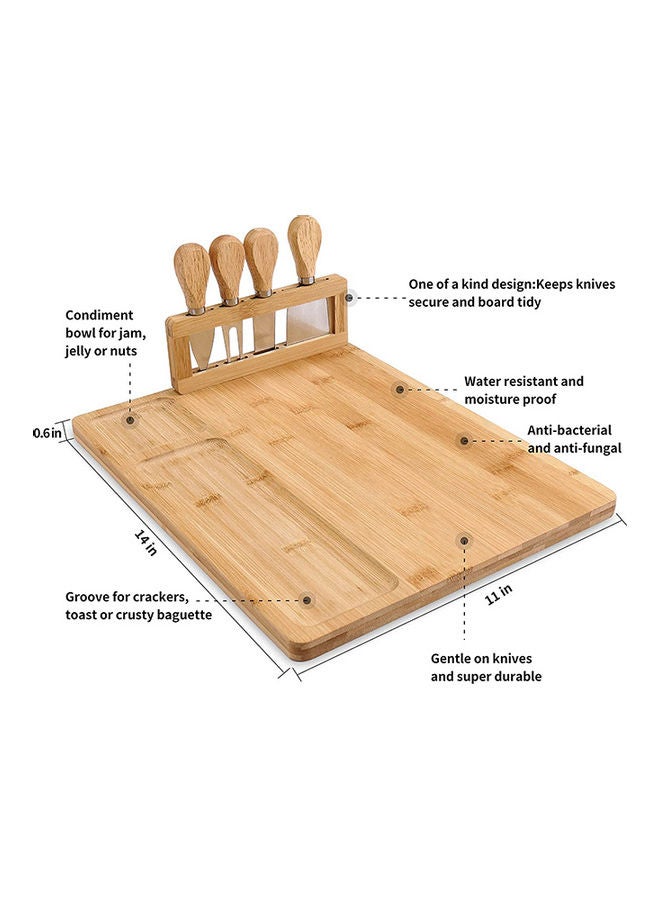 Bamboo Cheese Board And Knife Set Brown/Silver 14x11x0.6inch